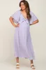 Lavender Front Tie Ruffle Sleeve Maternity Midi Dress sold by Pinkblush