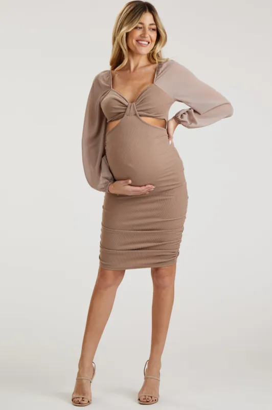 Mocha Cutout Ruched Maternity Dress sold by Pinkblush