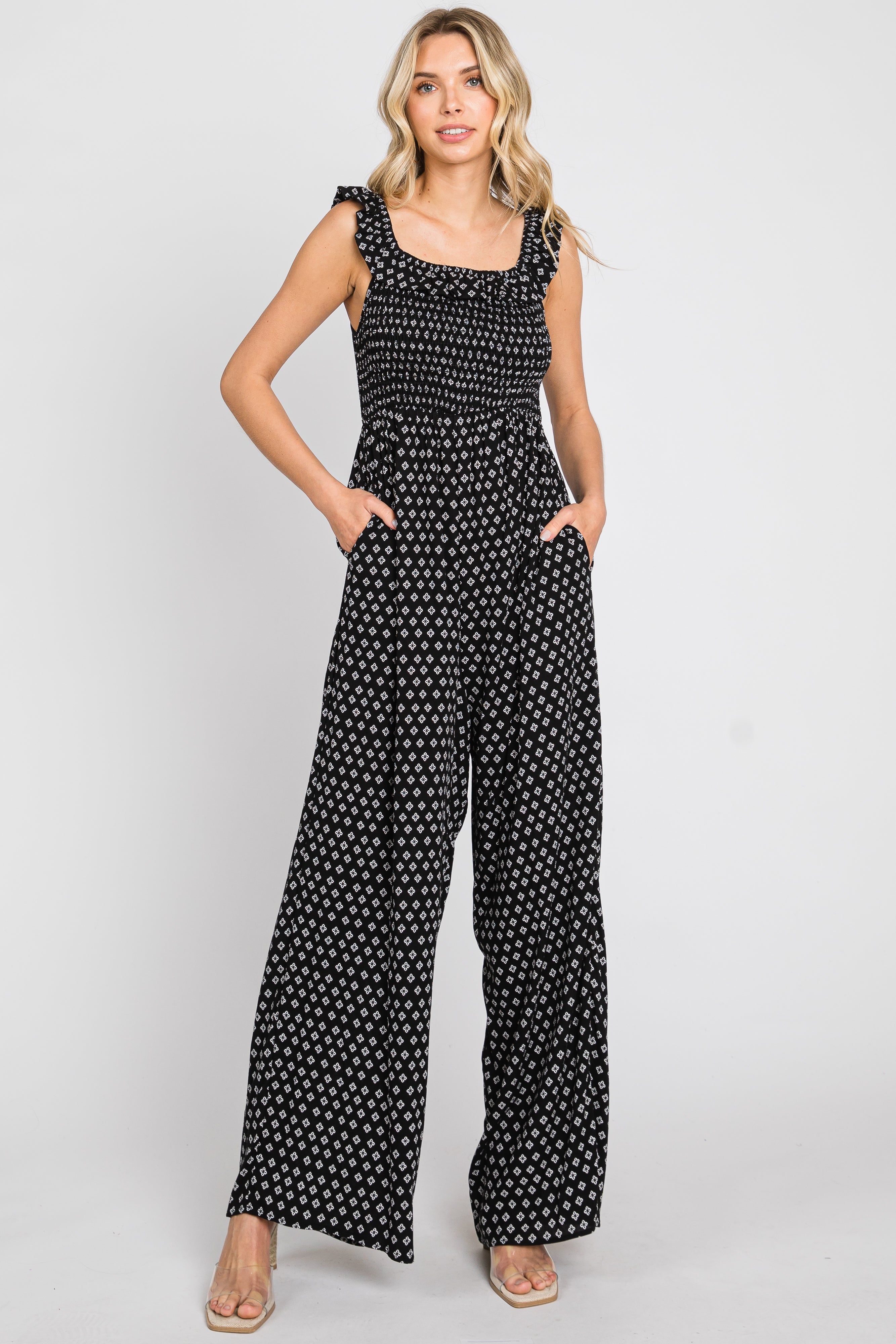 Black Smocked Off Shoulder Jumpsuit sold by Pinkblush