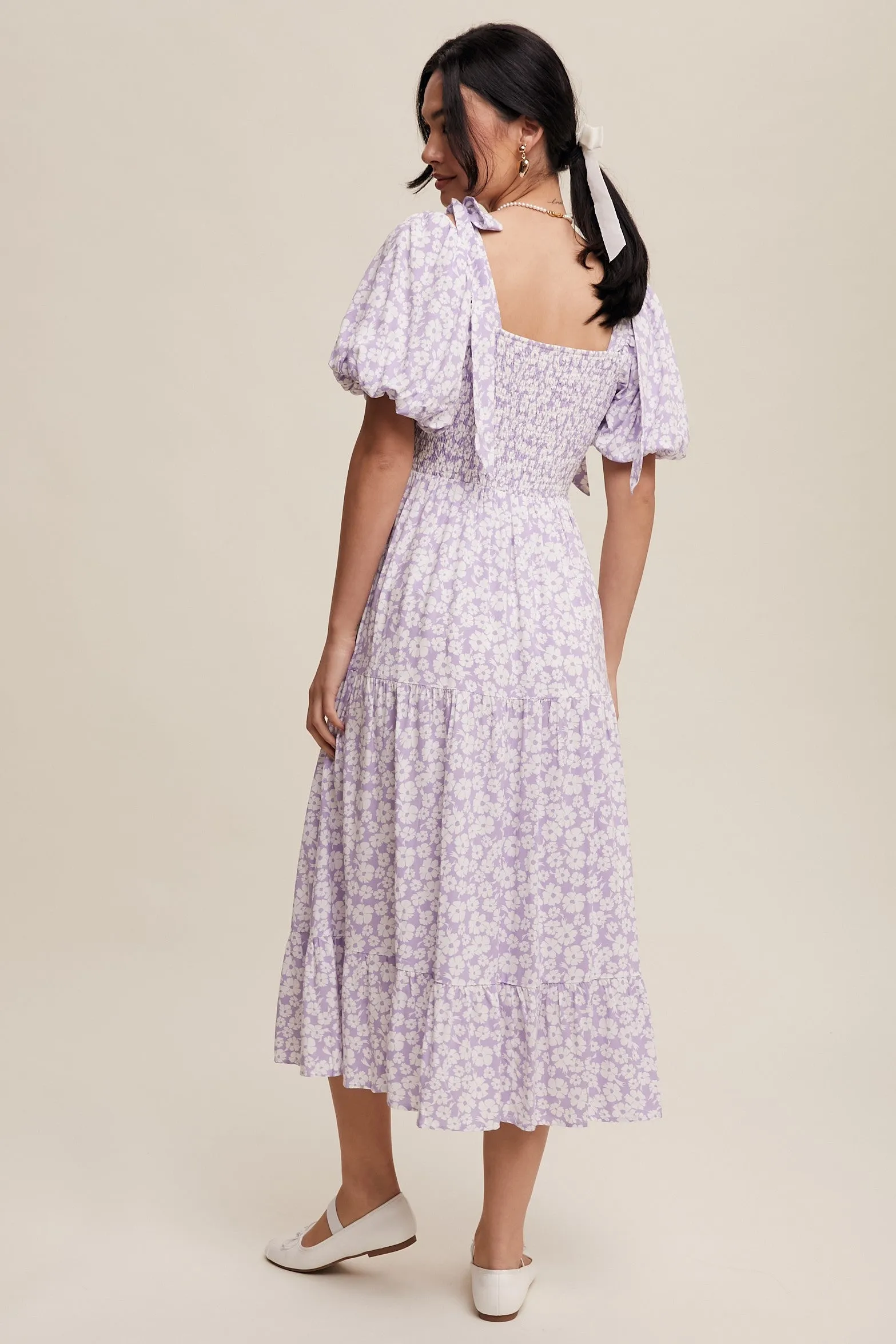 Lavender Floral Off Shoulder Smocked Dress sold by Pinkblush product image thumbnail 4