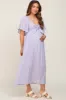 Lavender Front Tie Ruffle Sleeve Maternity Midi Dress sold by Pinkblush