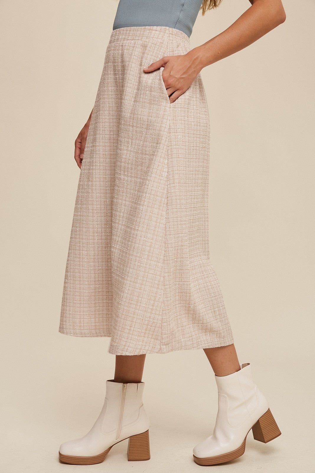 Champagne Plaid Tweed A-Line Maxi Skirt sold by Pinkblush product image thumbnail 3