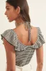 Black Plaid Boat Self-Tie Halter Gathered Bodysuit sold by Pinkblush