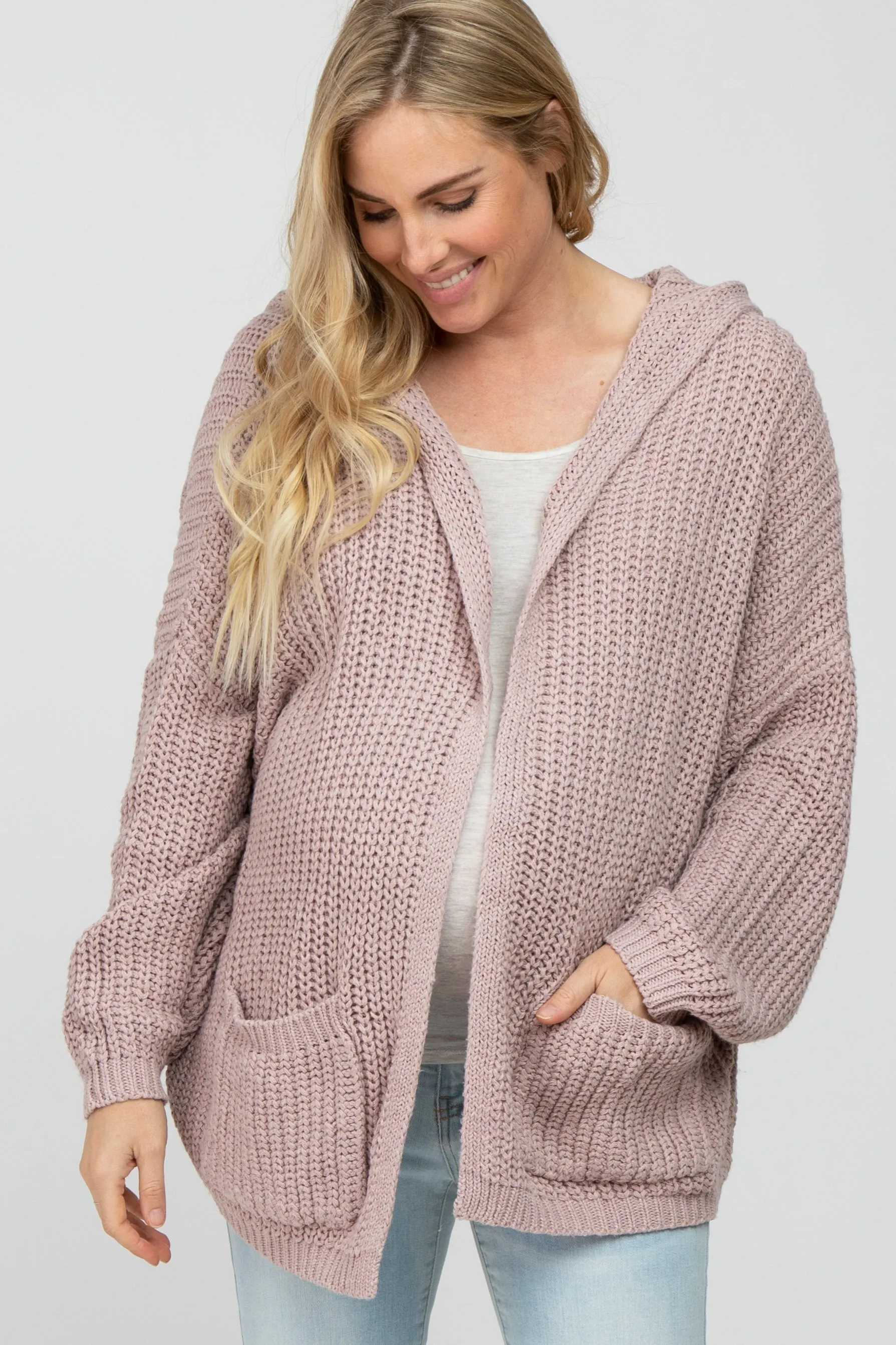 Mauve Cable Knit Hooded Maternity Cardigan sold by Pinkblush product image thumbnail 2