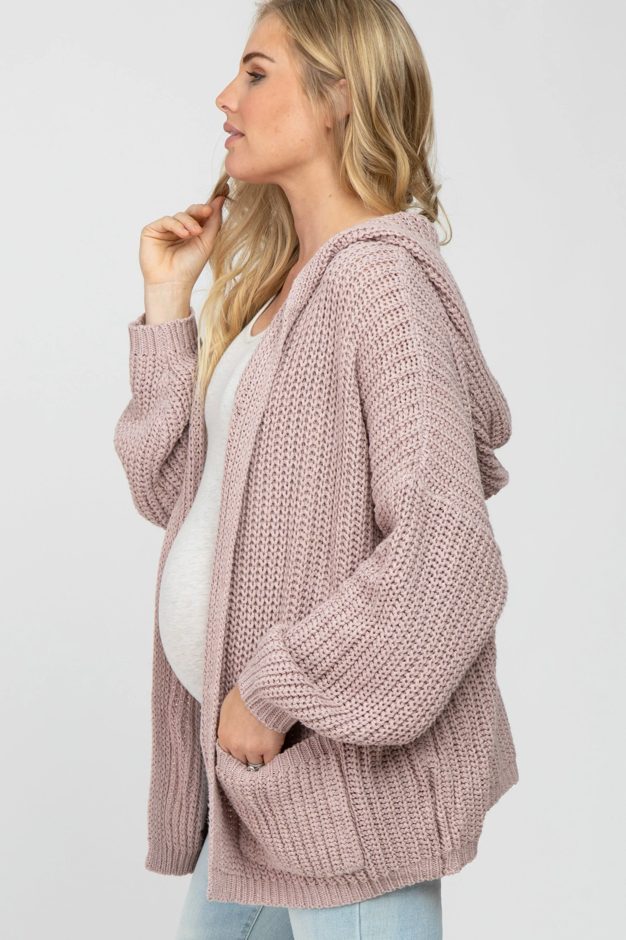 Mauve Cable Knit Hooded Maternity Cardigan sold by Pinkblush product image thumbnail 3