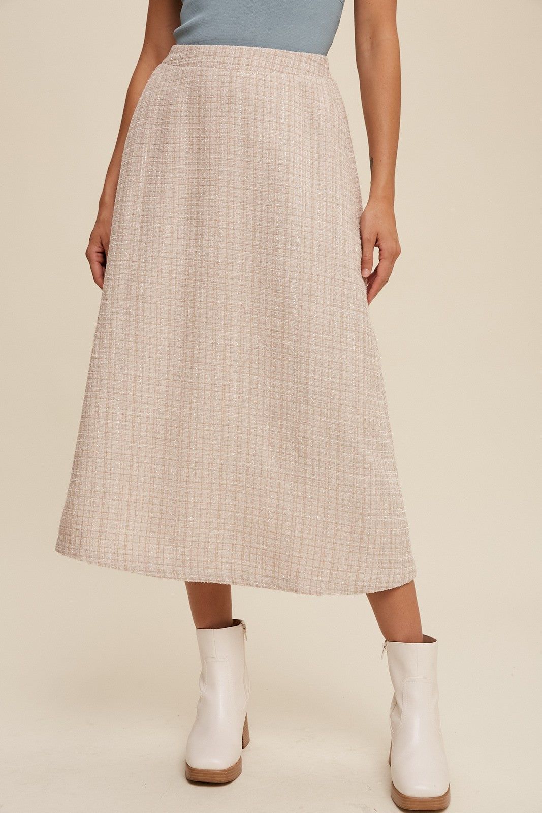 Champagne Plaid Tweed A-Line Maxi Skirt sold by Pinkblush product image thumbnail 2