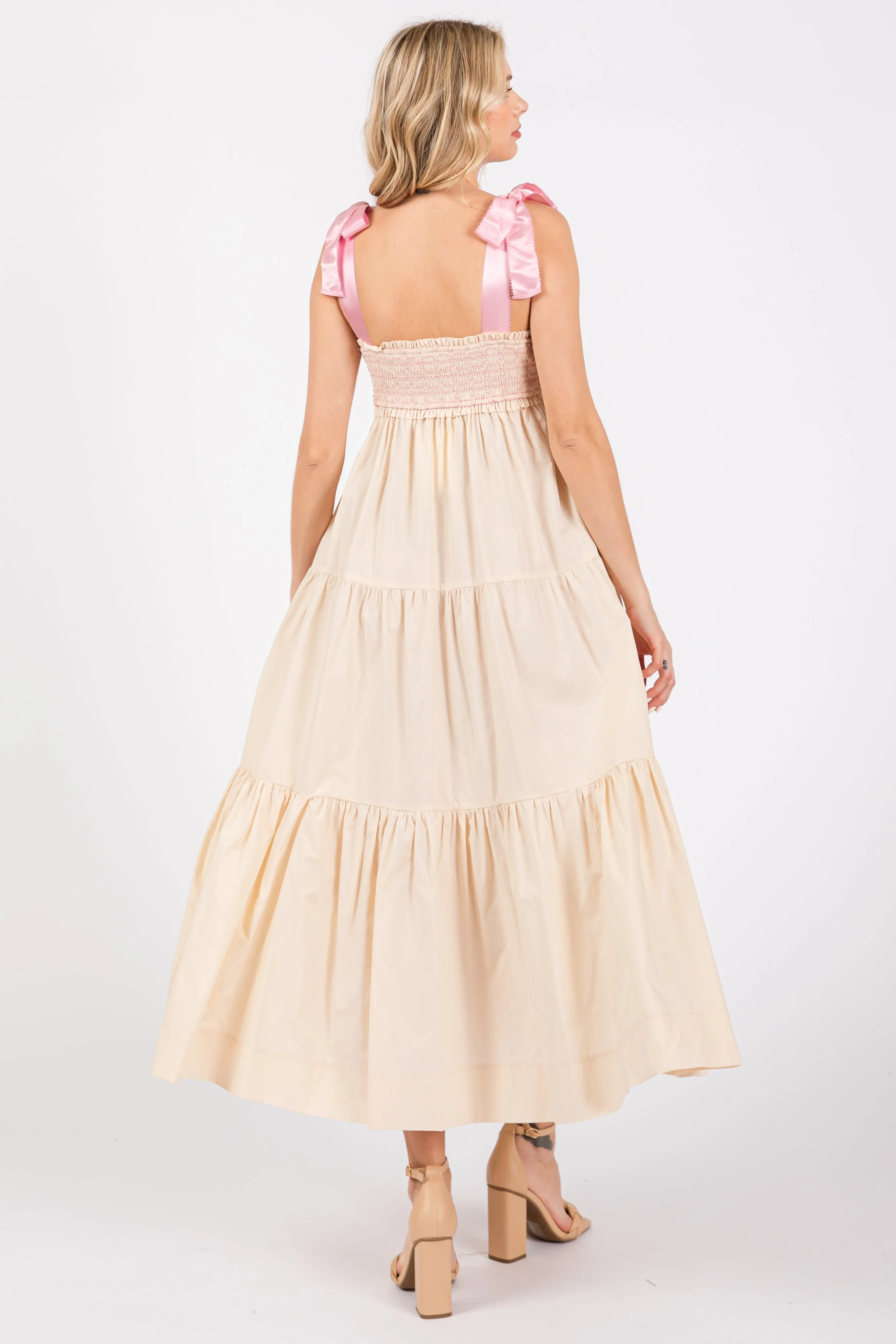 Cream Ribbon Strap Tiered Maxi Dress sold by Pinkblush product image thumbnail 3