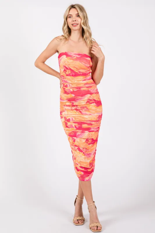 Coral Strapless Zipper Back Dress sold by Pinkblush
