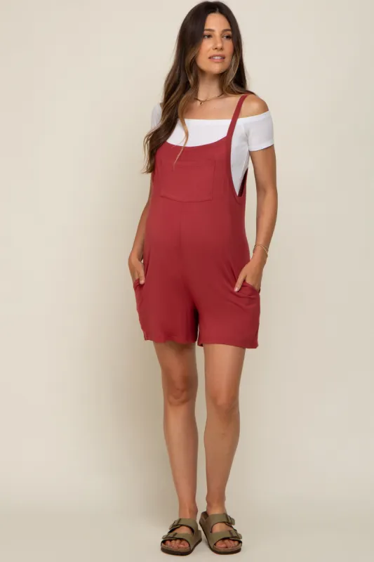Rust Front Pocket Overall Knit Maternity Romper sold by Pinkblush