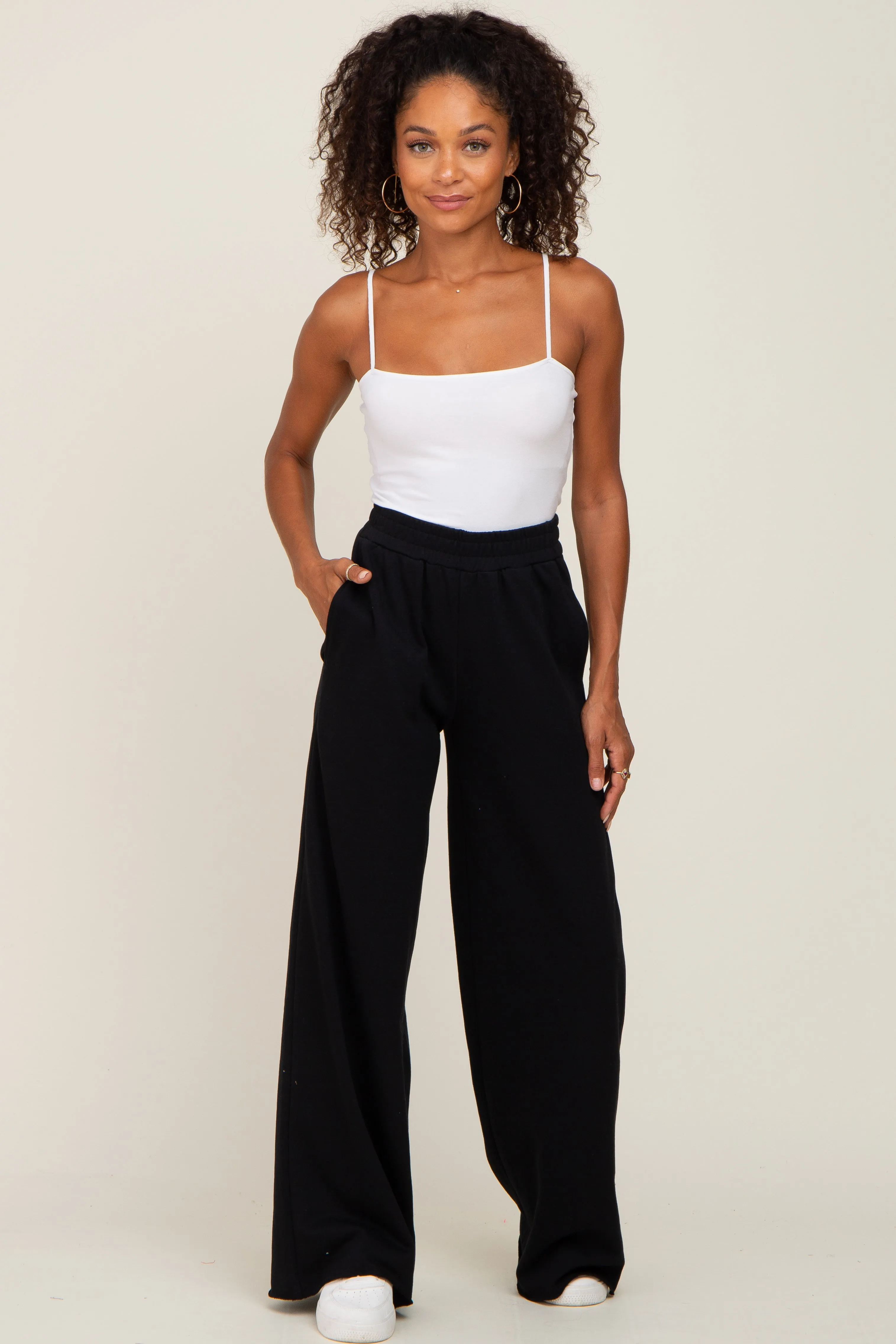 Black Wide Leg Fray Hem Sweatpants sold by Pinkblush