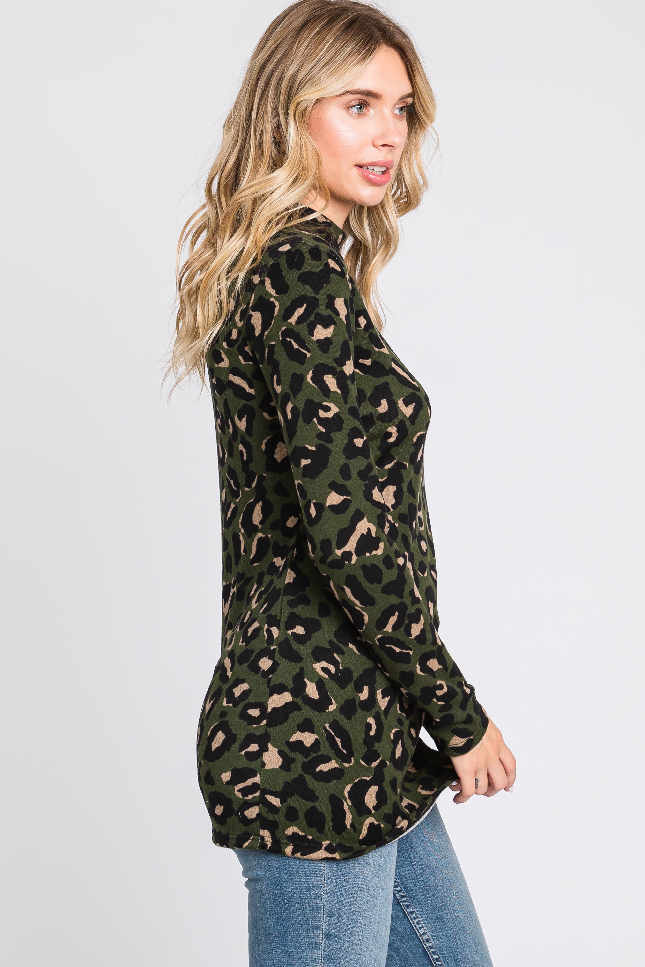 Olive Animal Print Mock Neck Top sold by Pinkblush product image thumbnail 2
