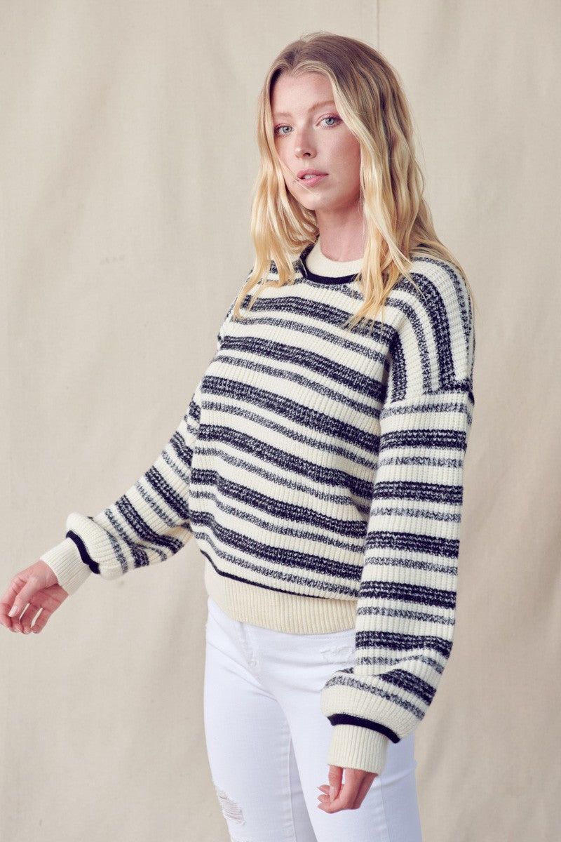 Black Tone To Tone Stripe Design Knit Pullover sold by Pinkblush product image thumbnail 3