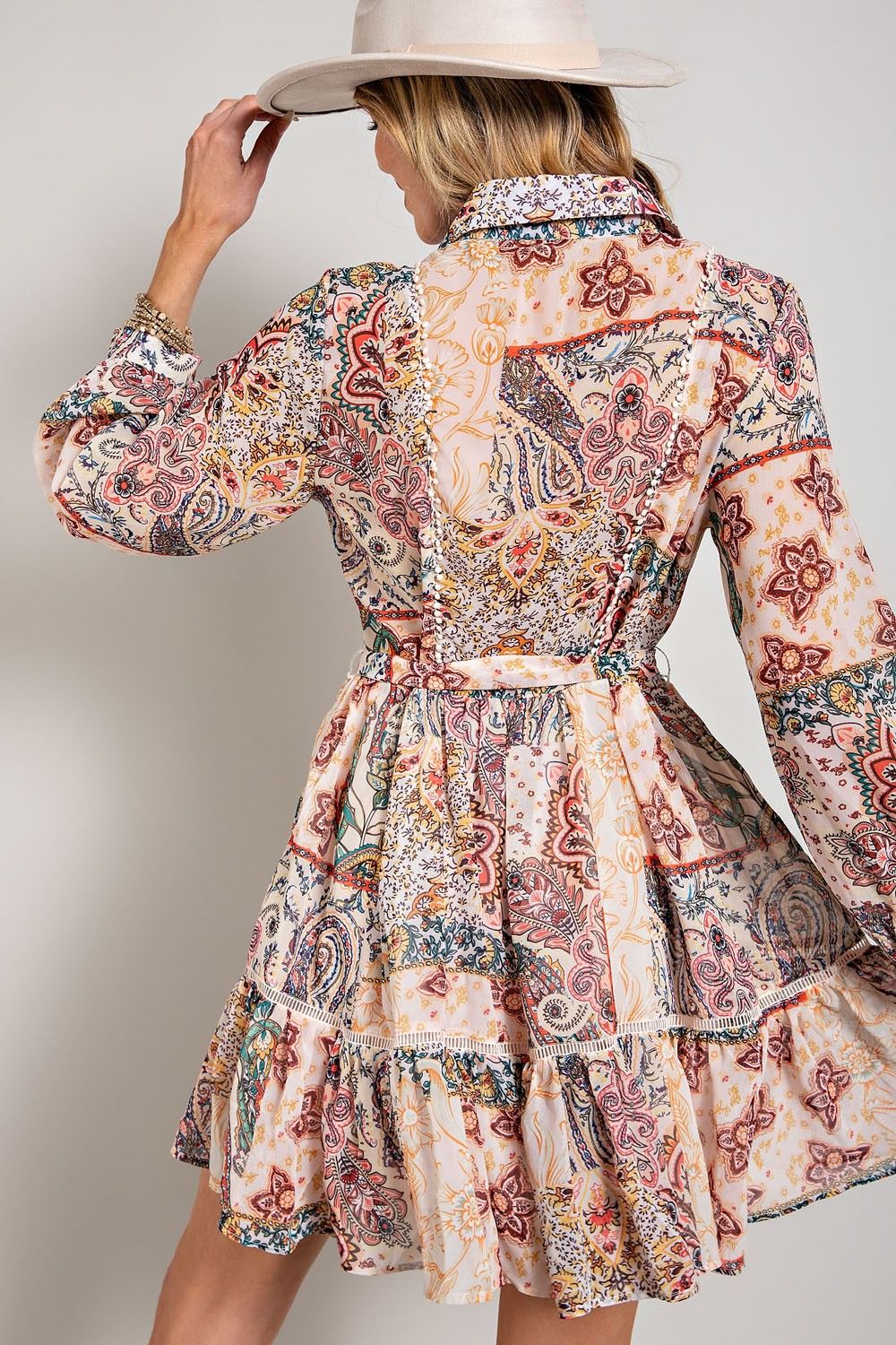 Beige Multi Flower Print Long Sleeve Shirt Dress sold by Pinkblush product image thumbnail 3