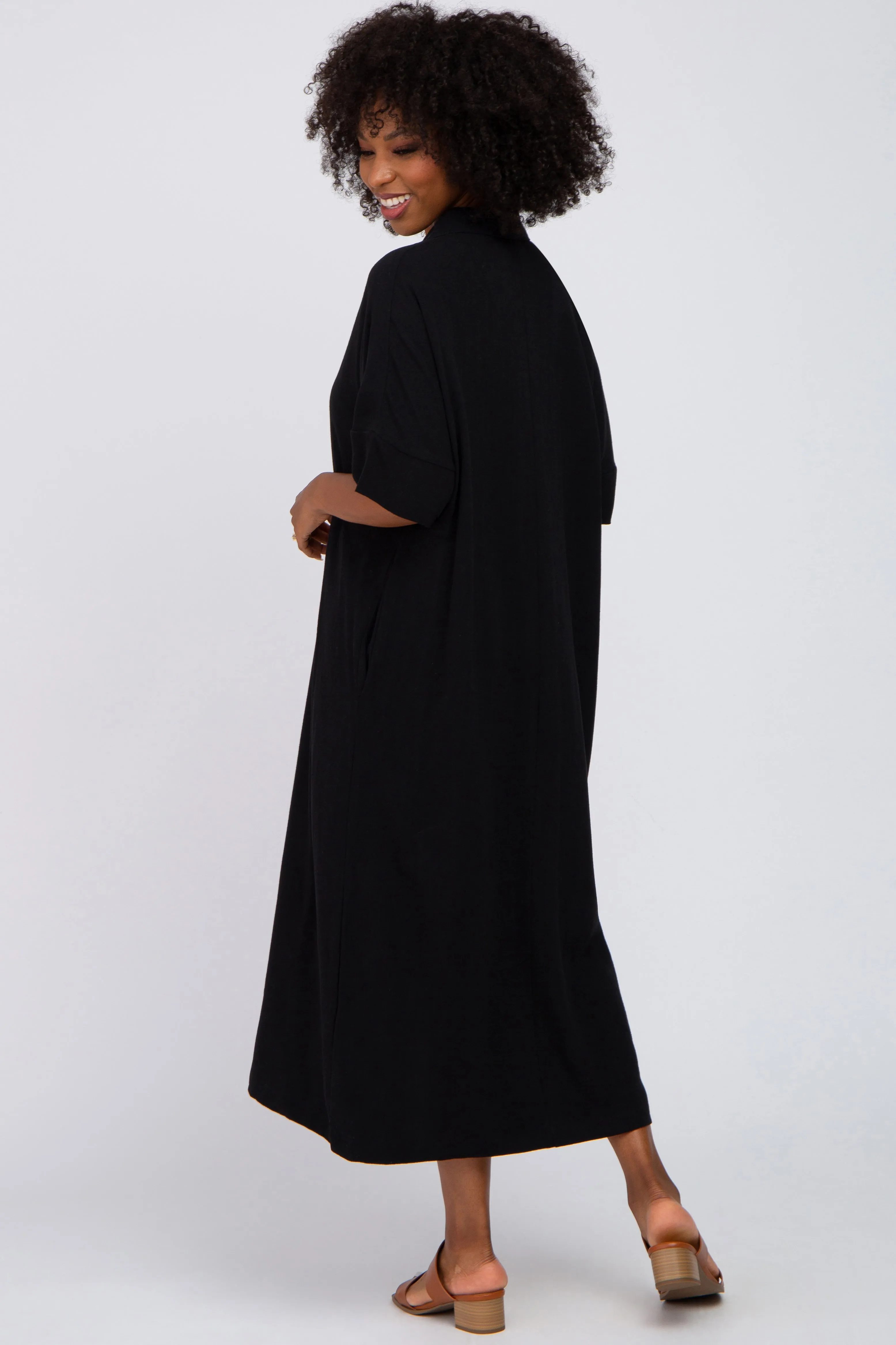 Black Oversized Button Down Midi Dress sold by Pinkblush product image thumbnail 3