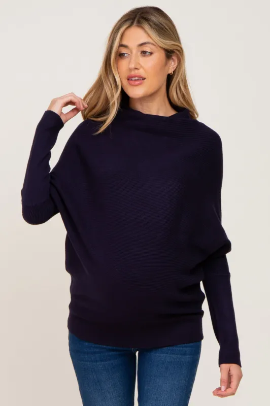 Navy Funnel Neck Dolman Sleeve Maternity Sweater sold by Pinkblush