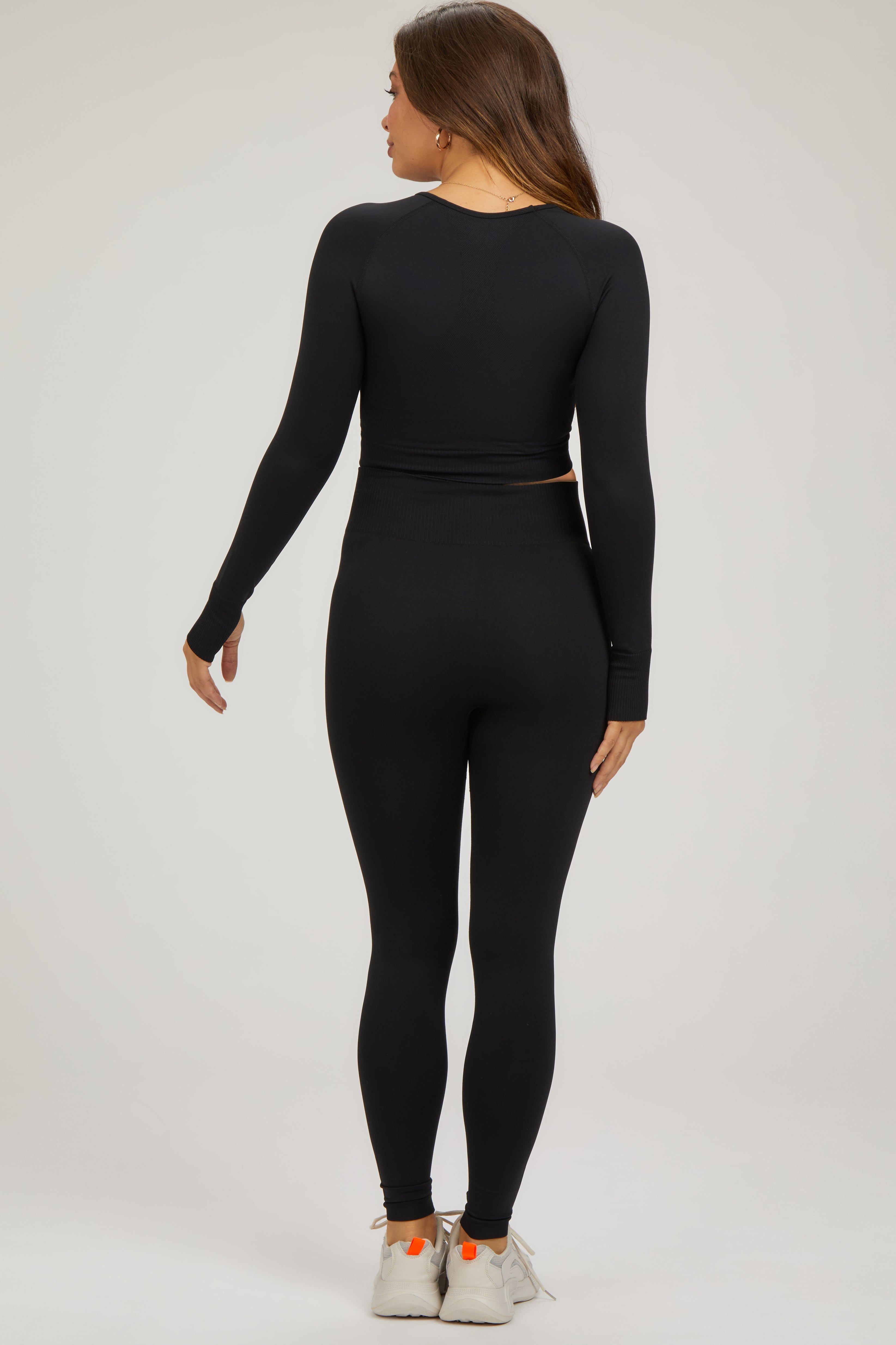 Black Cropped Long Sleeve Maternity Active Set sold by Pinkblush product image thumbnail 3