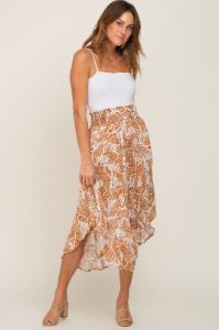 Camel Leaf Print Midi Skirt sold by Pinkblush