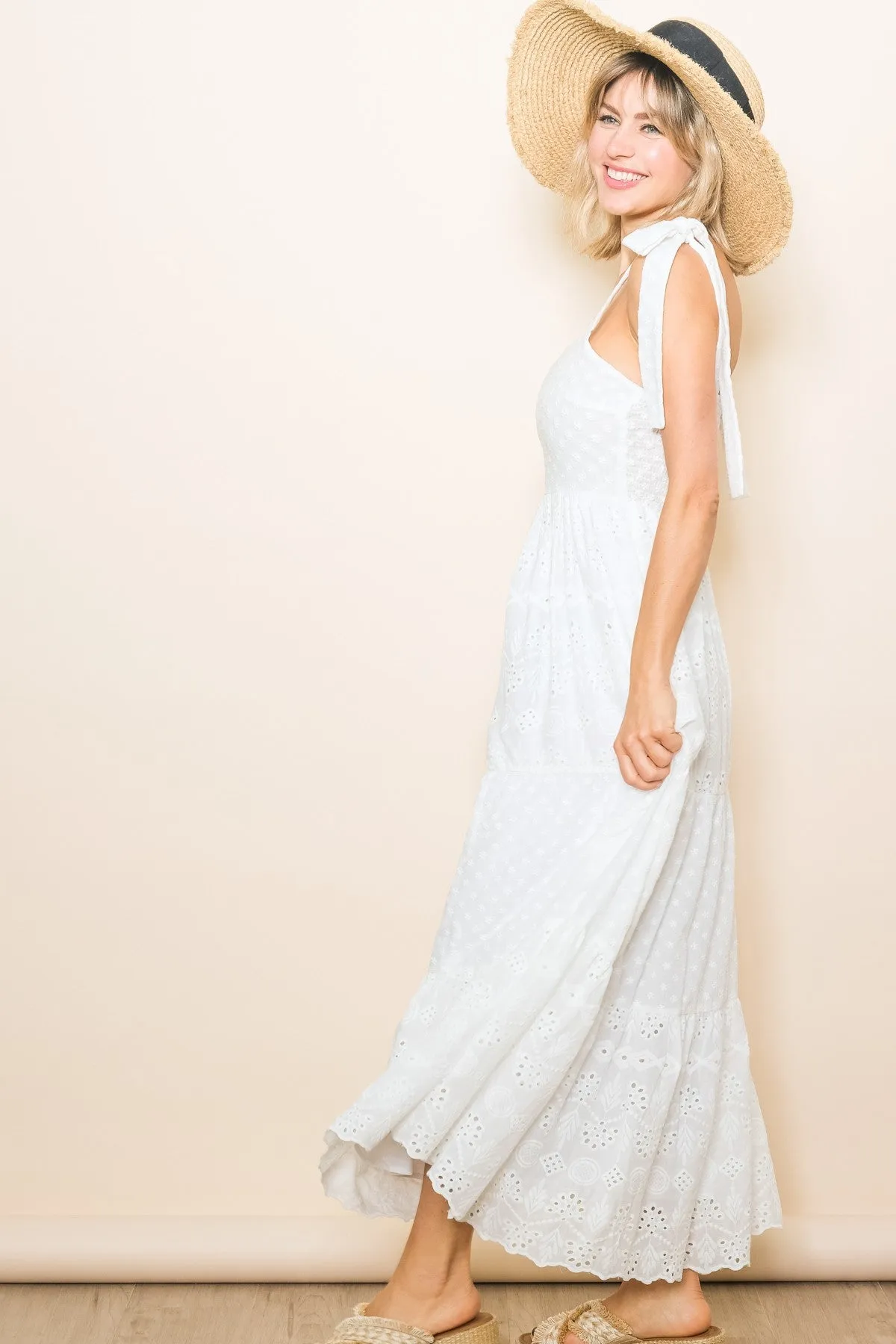 White Embroidered Eyelet Lace Maxi Dress sold by Pinkblush product image thumbnail 2