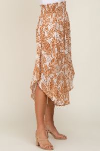 Camel Leaf Print Midi Skirt sold by Pinkblush