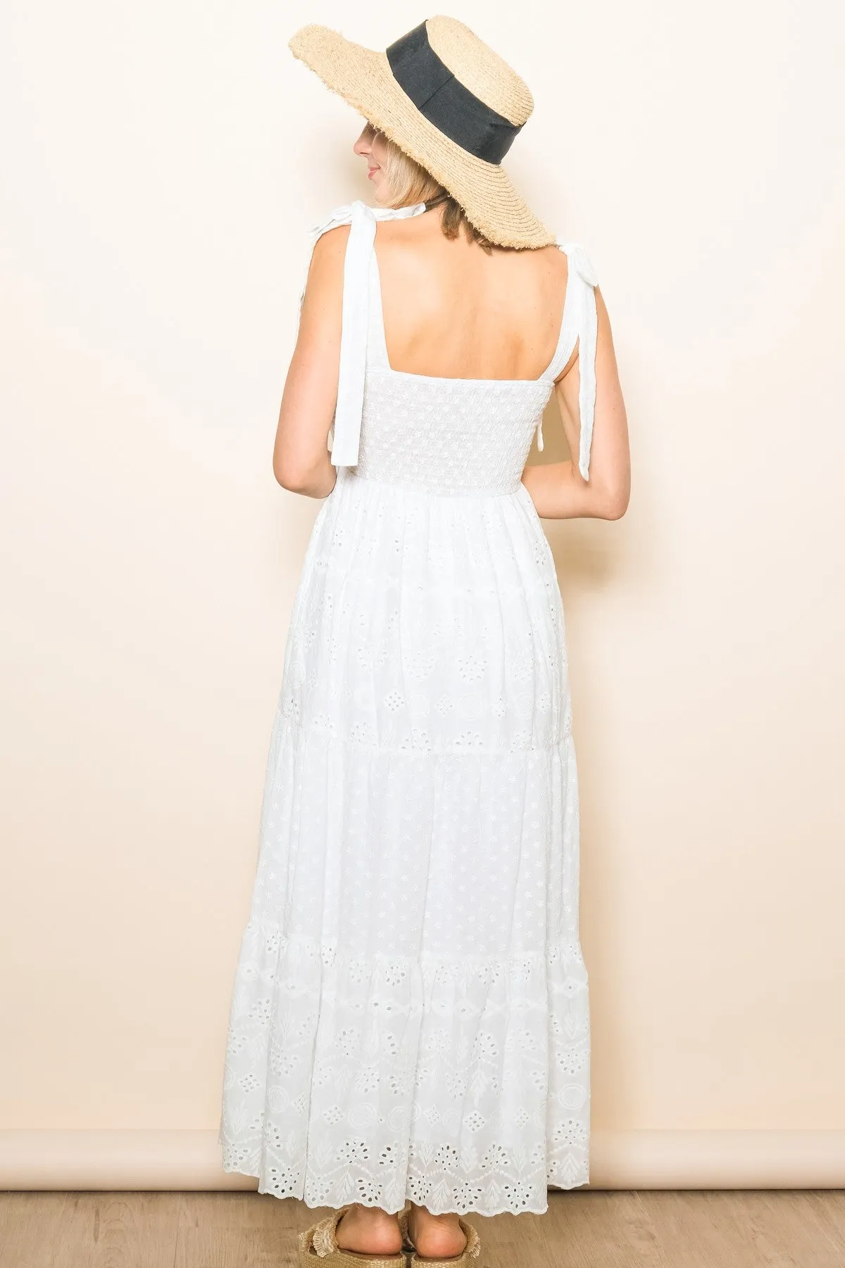 White Embroidered Eyelet Lace Maxi Dress sold by Pinkblush product image thumbnail 3