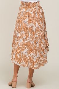 Camel Leaf Print Midi Skirt sold by Pinkblush