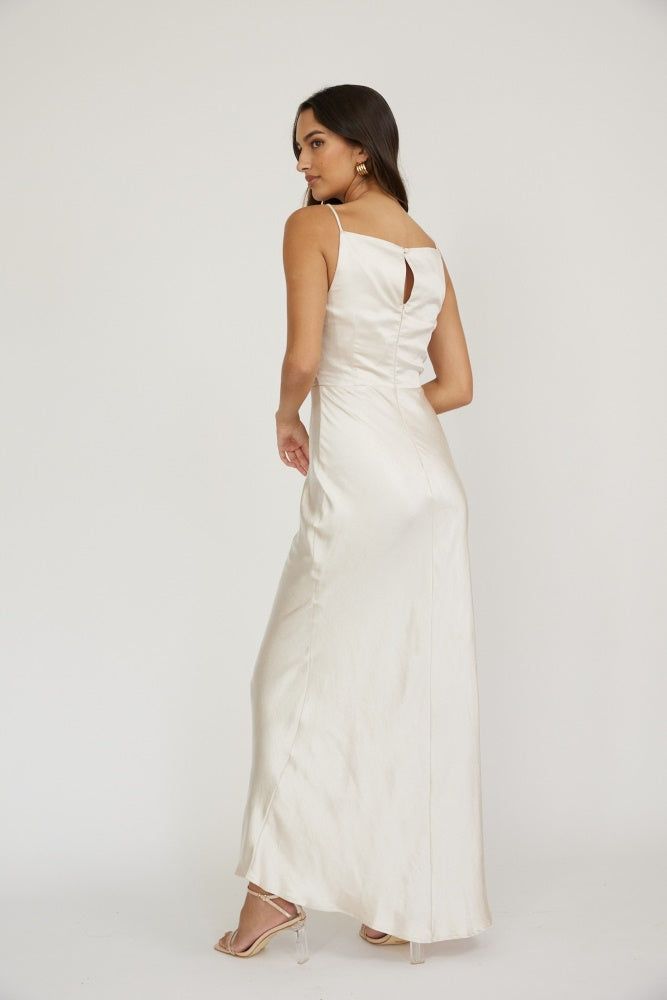 Champagne High Front Cover Metallic Maxi Dress sold by Pinkblush product image thumbnail 2