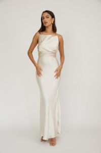 Champagne High Front Cover Metallic Maxi Dress sold by Pinkblush