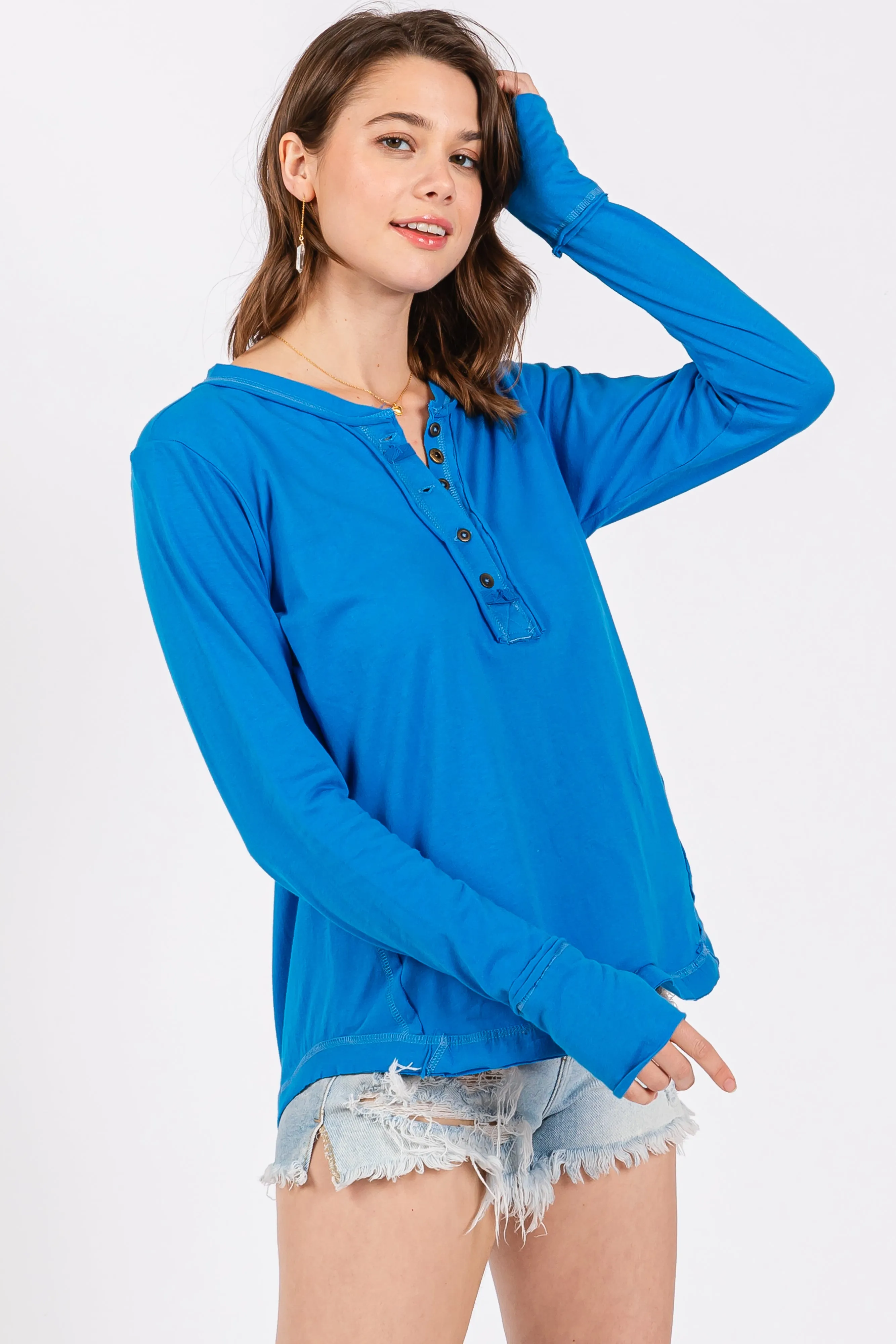 Blue Long Sleeve Exposed Seam Top sold by Pinkblush product image thumbnail 2