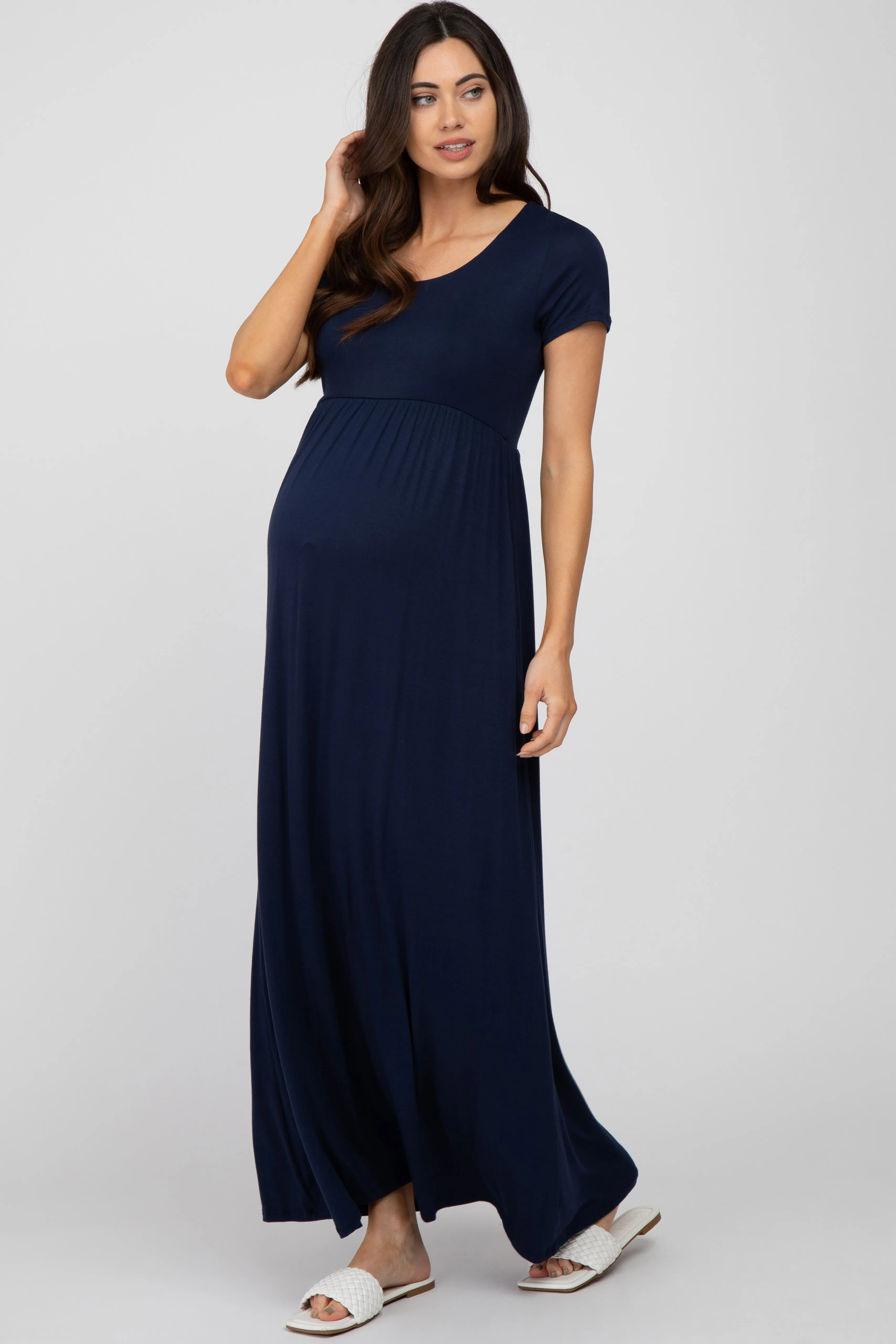 Navy Blue Basic Maternity Maxi Dress sold by Pinkblush