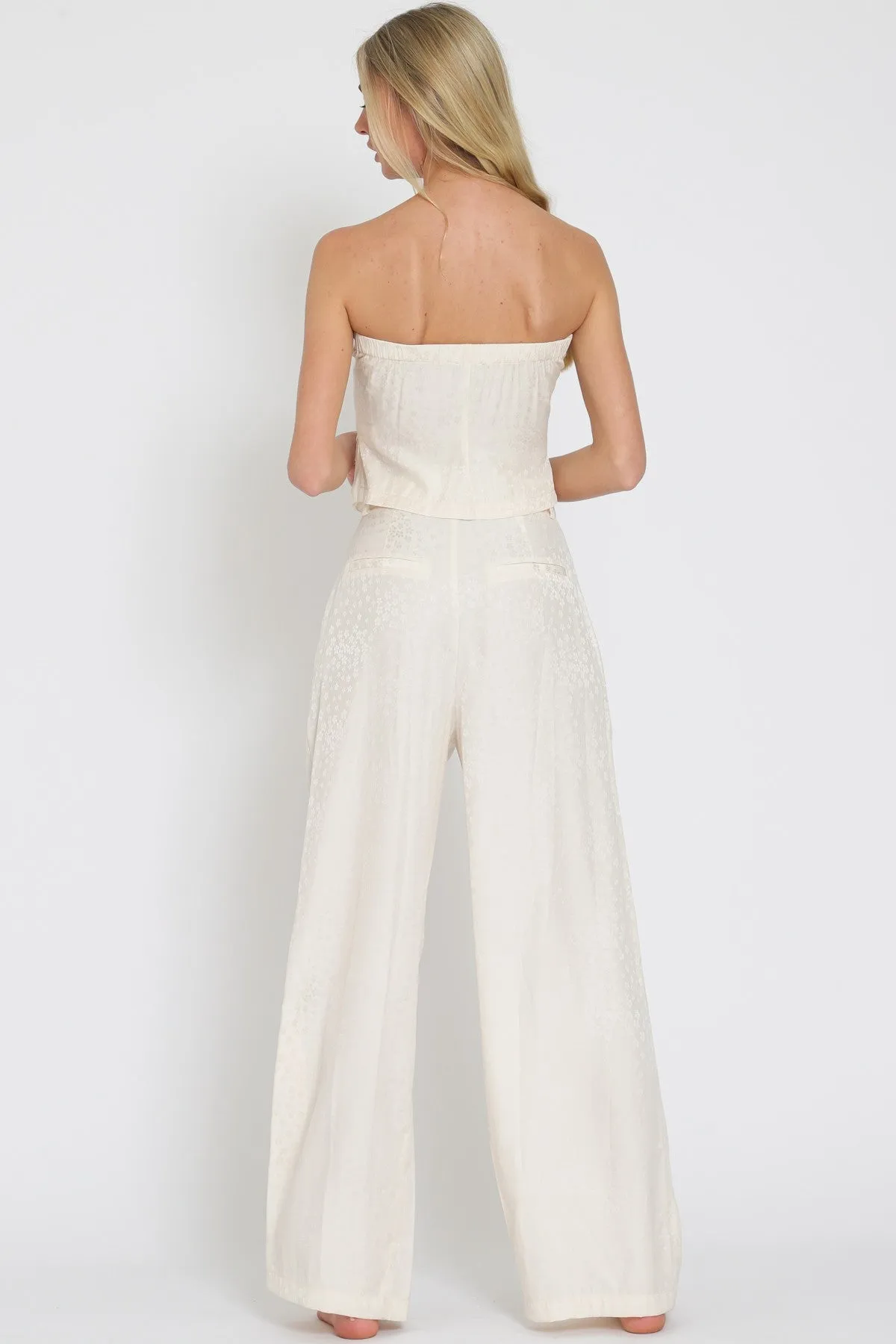 Ivory Beige Tube Vest And High Waisted Satin Long Pants Set sold by Pinkblush product image thumbnail 5