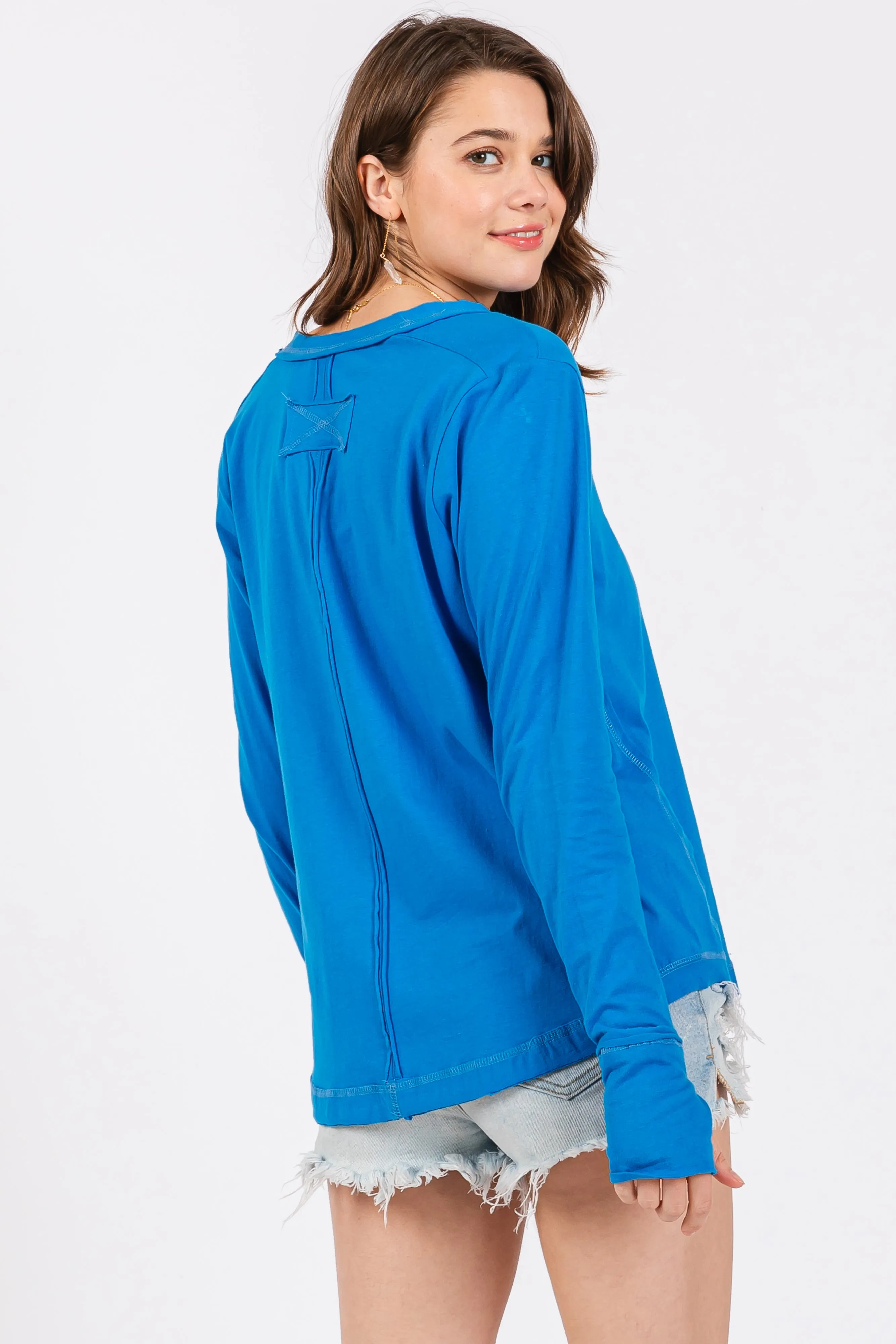 Blue Long Sleeve Exposed Seam Top sold by Pinkblush product image thumbnail 3