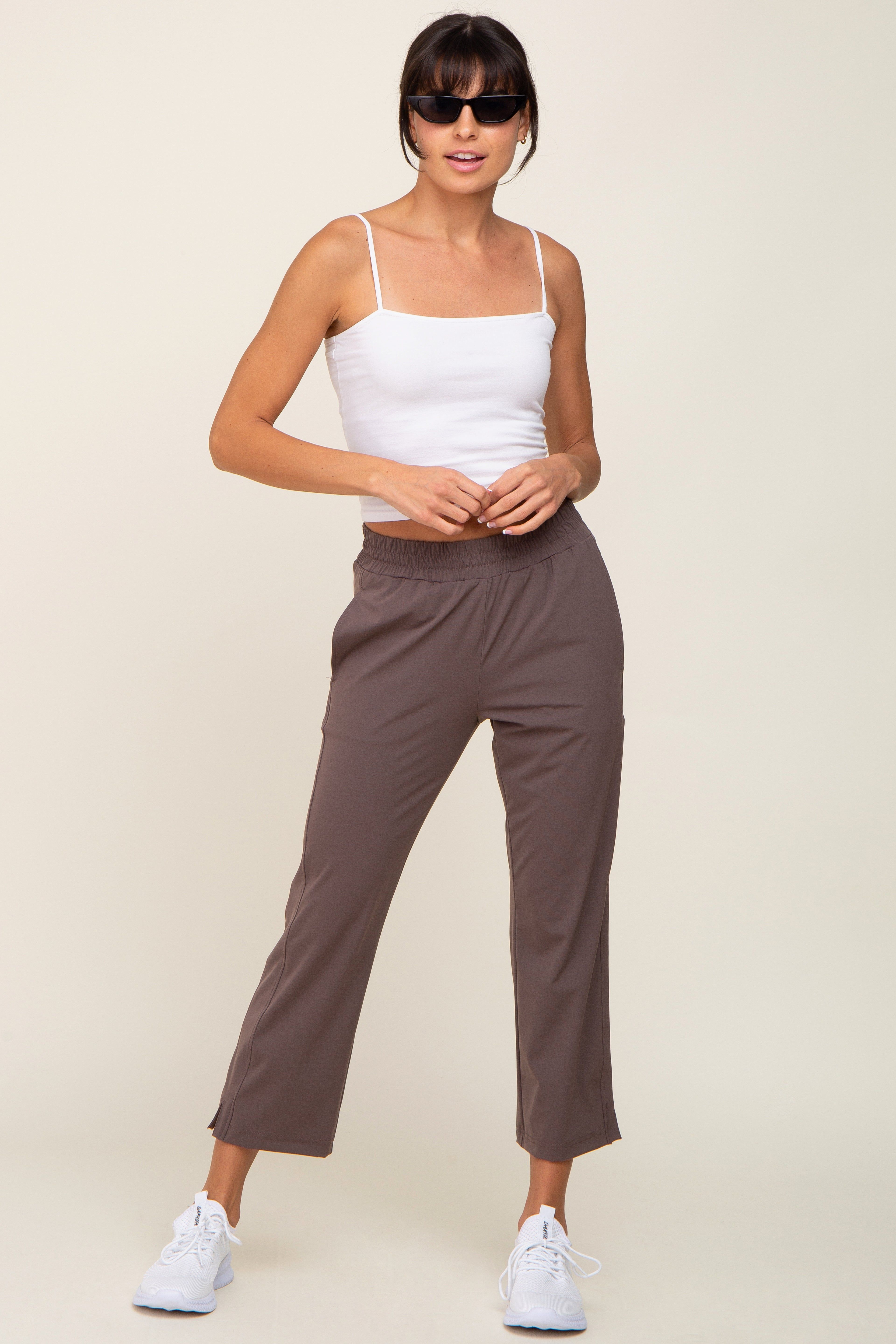 Brown Elastic Waist Capri Pants sold by Pinkblush