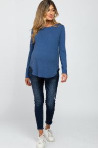 Blue Basic Maternity Long Sleeve Top sold by Pinkblush
