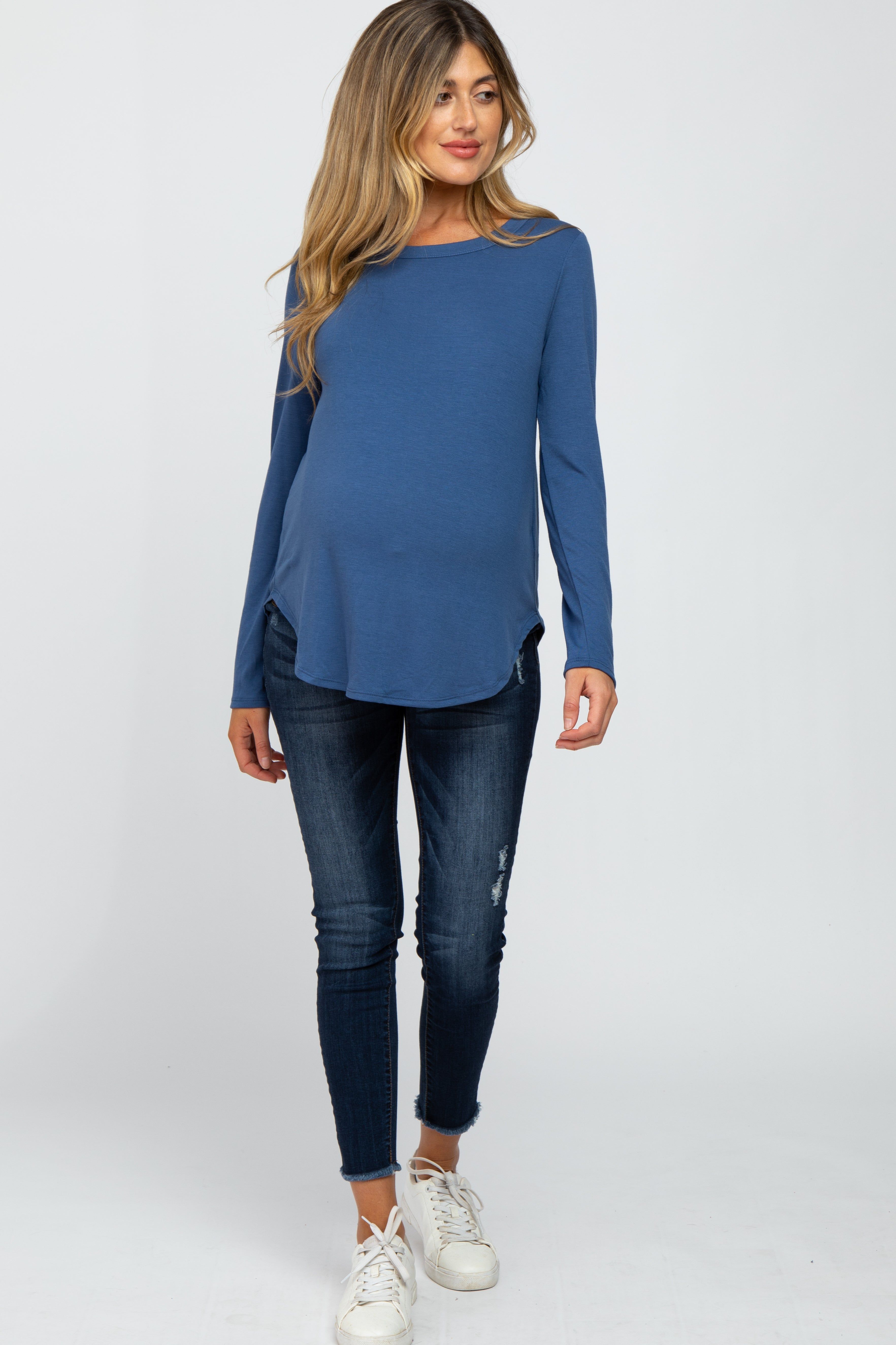 Blue Basic Maternity Long Sleeve Top sold by Pinkblush product image thumbnail 4