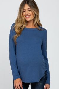 Blue Basic Maternity Long Sleeve Top sold by Pinkblush