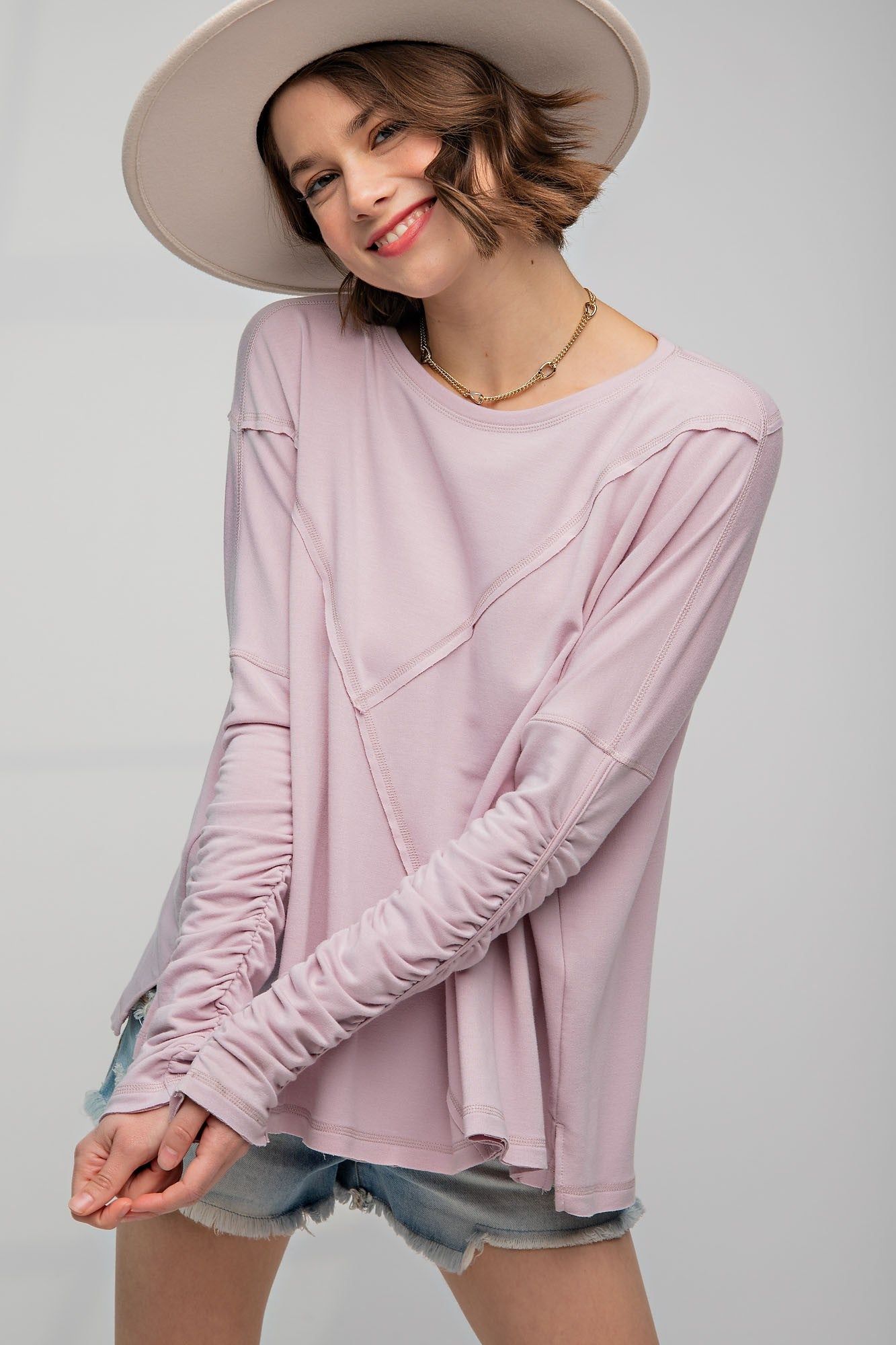 Dusty Lilac Terry Knit Cut Out Soft Boxy Top sold by Pinkblush product image thumbnail 2