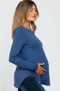 Blue Basic Maternity Long Sleeve Top sold by Pinkblush