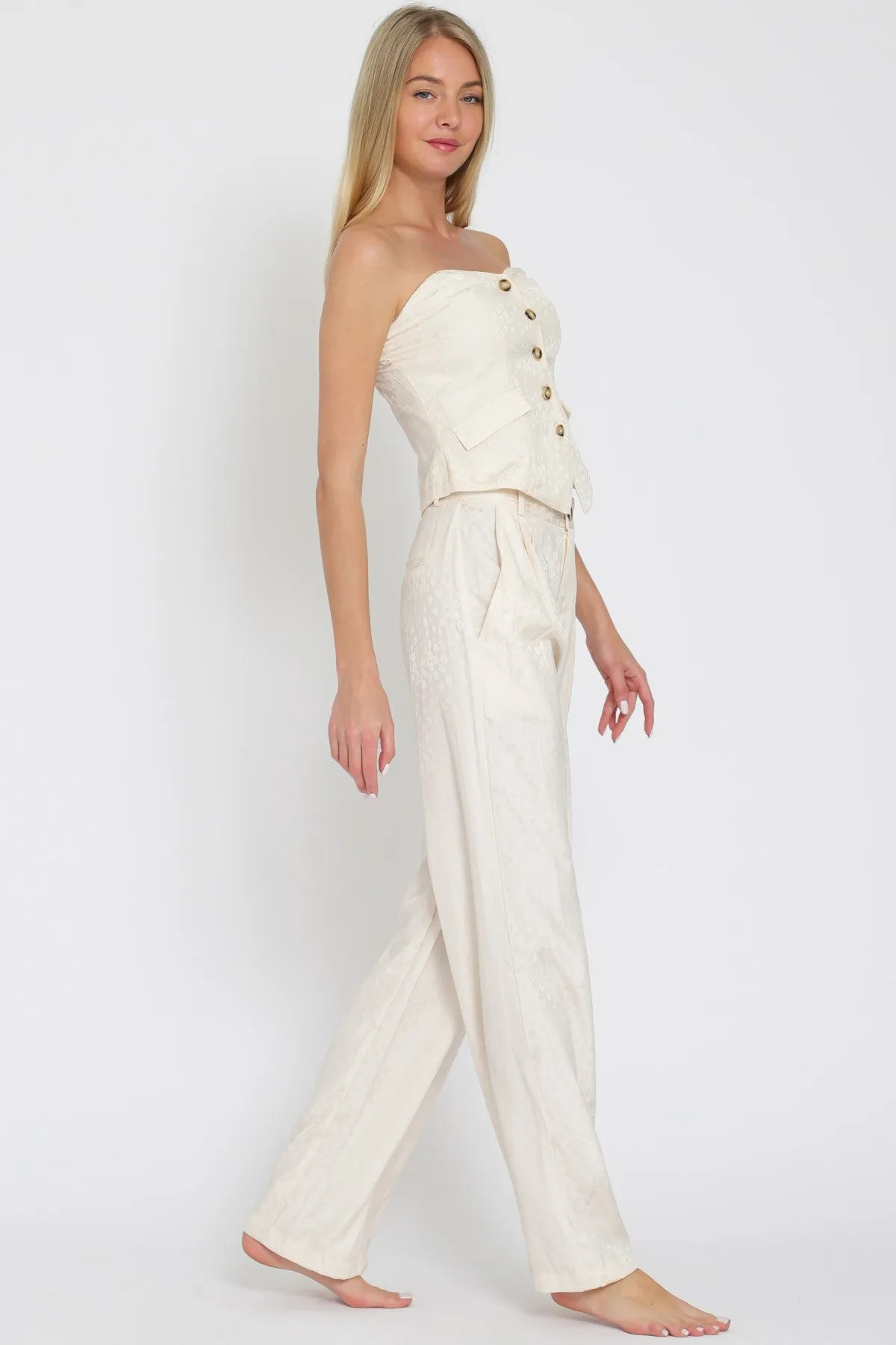 Ivory Beige Tube Vest And High Waisted Satin Long Pants Set sold by Pinkblush product image thumbnail 4