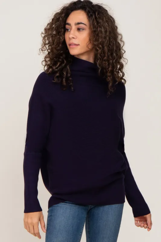 Navy Funnel Neck Dolman Sleeve Sweater sold by Pinkblush