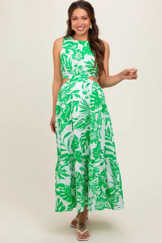 Green Floral Side Cutout Ruffle Maternity Midi Dress sold by Pinkblush