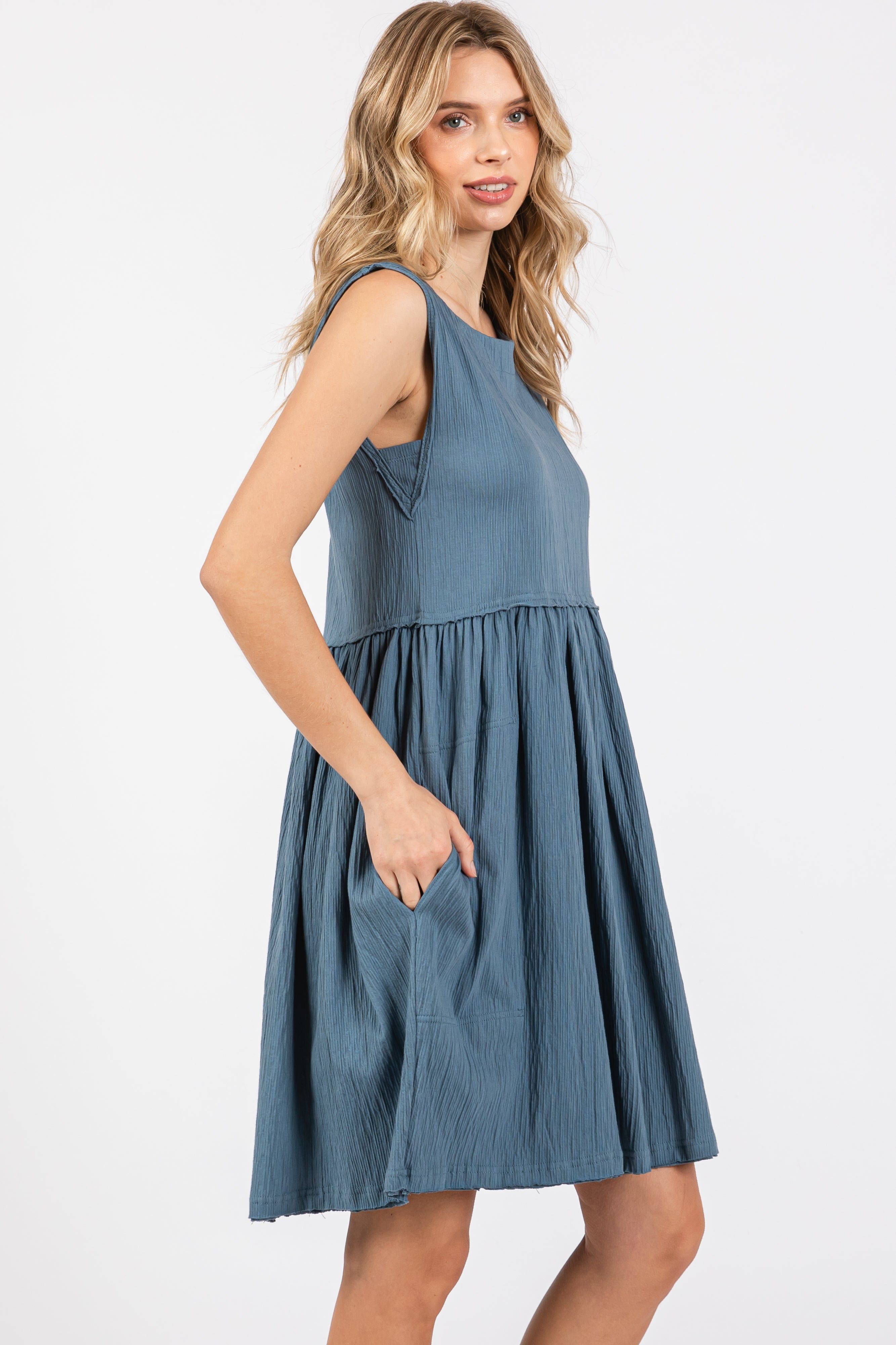 Blue Sleeveless Textured Dress sold by Pinkblush product image thumbnail 3