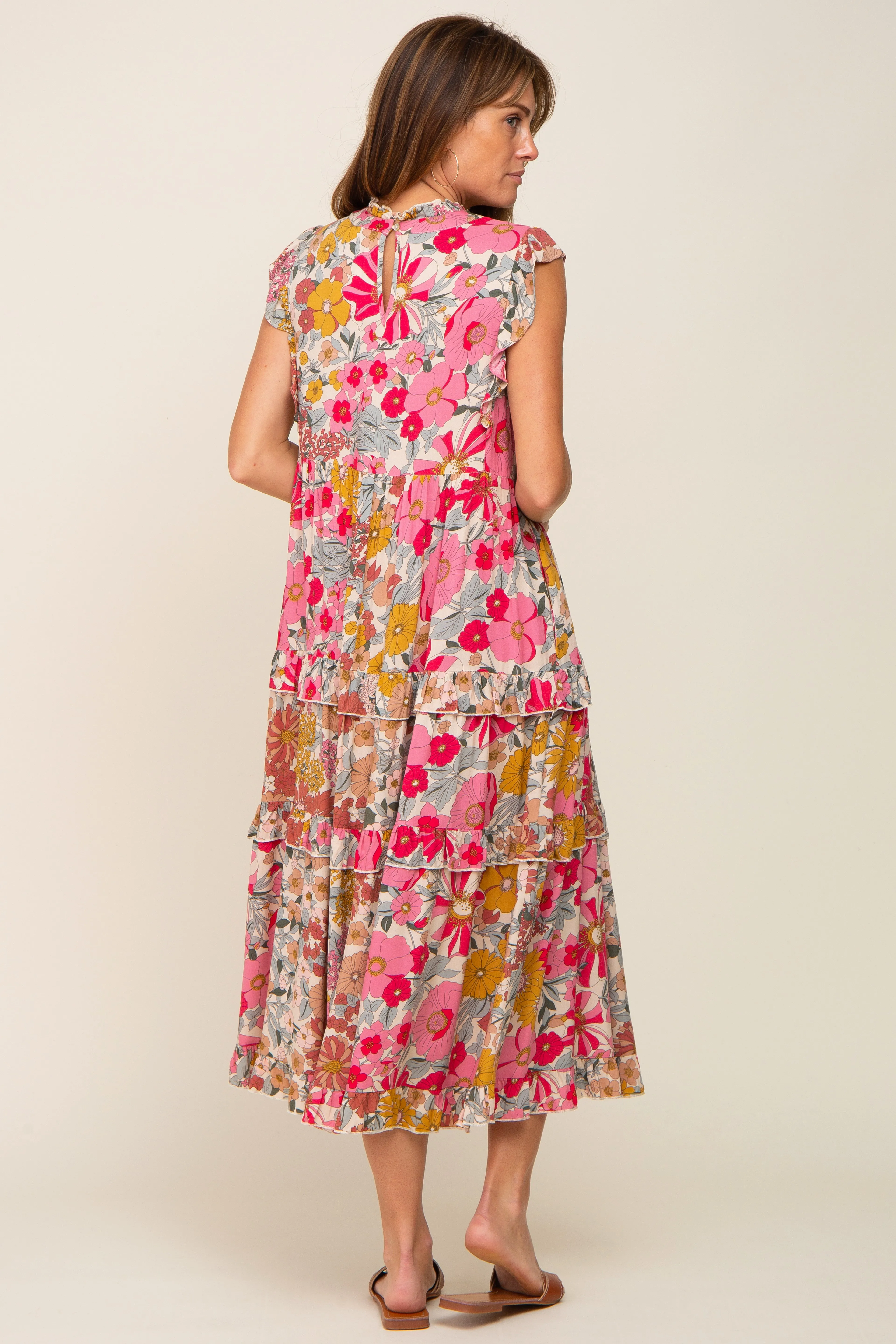 Pink Retro Floral Ruffle Tiered Midi Dress sold by Pinkblush product image thumbnail 3