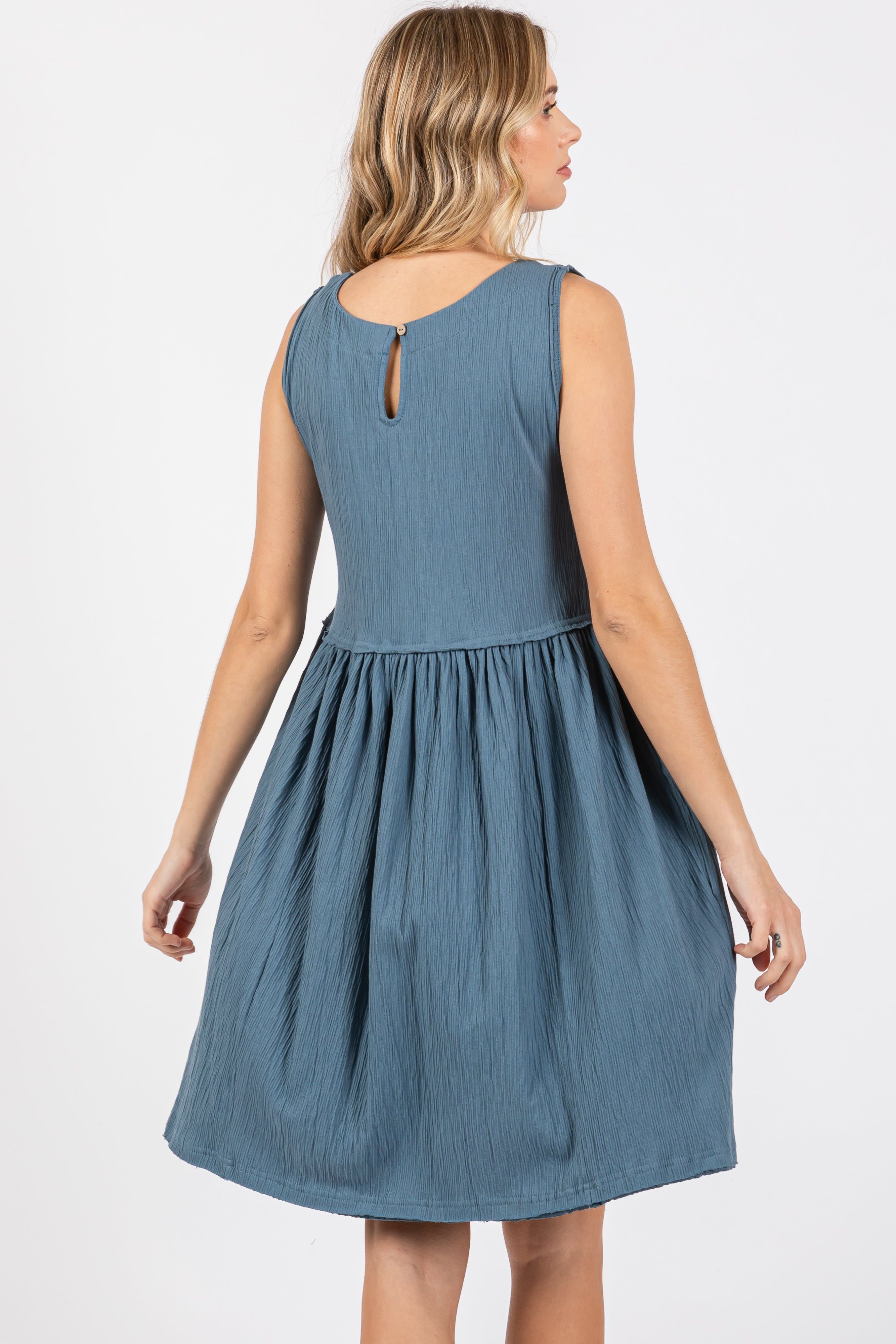 Blue Sleeveless Textured Dress sold by Pinkblush product image thumbnail 4
