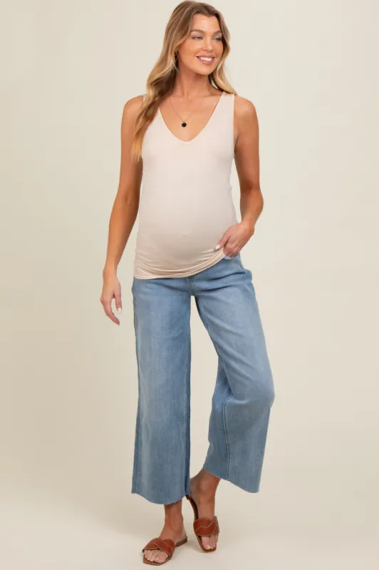 Light Blue Cut Hem Wide Leg Maternity Jeans sold by Pinkblush