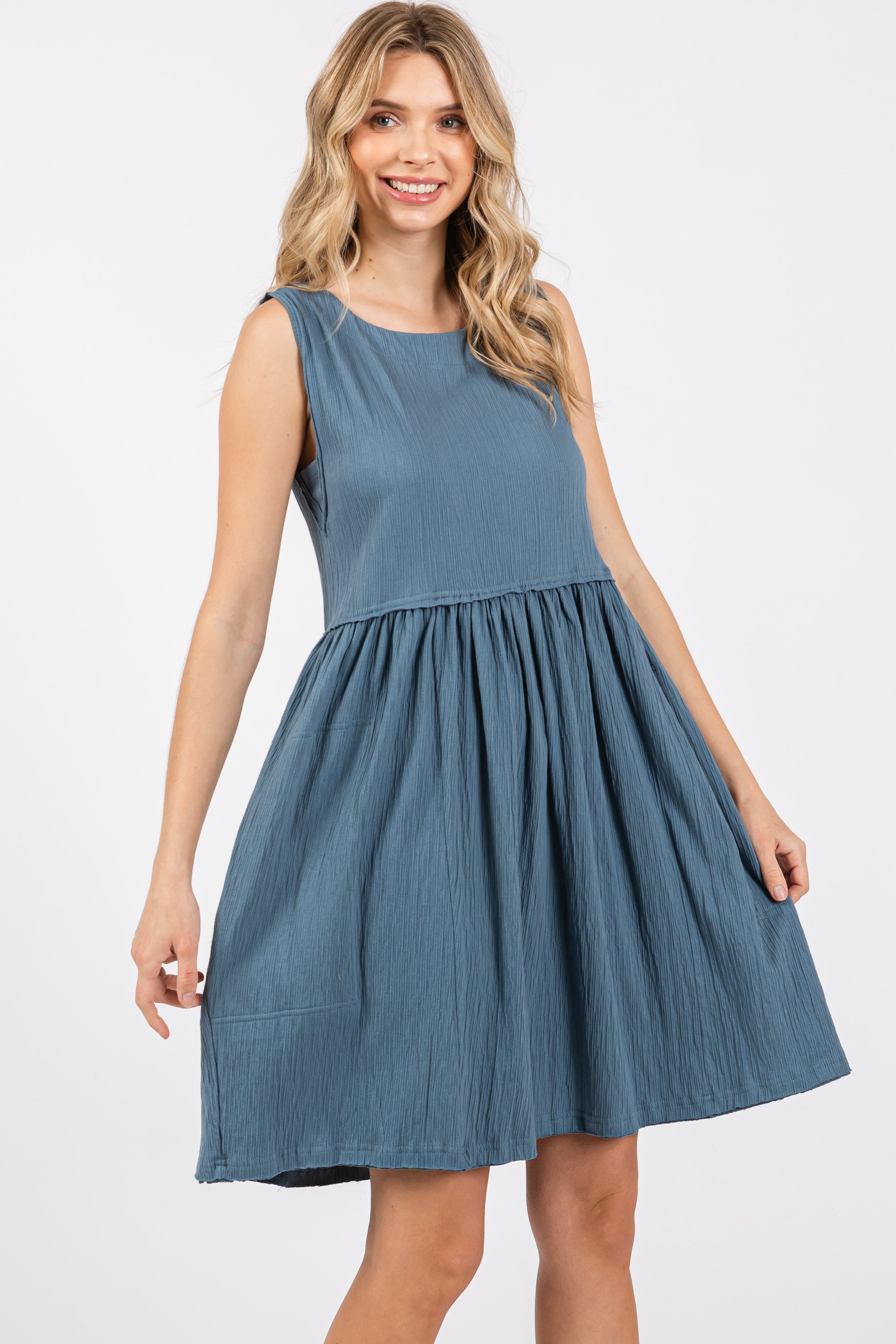 Blue Sleeveless Textured Dress sold by Pinkblush product image thumbnail 2