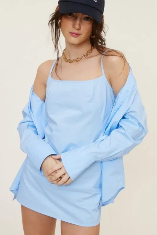 Sky Mini Dress And Button Up Set sold by Pinkblush