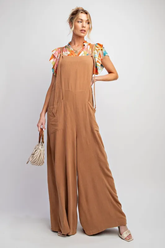 Latte Linen Wide Leg Jumpsuit Pants sold by Pinkblush