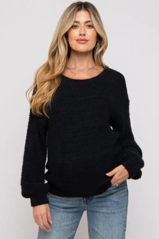 Black Fuzzy Soft Knit Maternity Sweater sold by Pinkblush