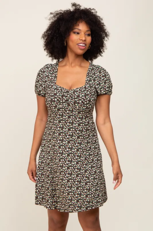 Brown Floral Criss Cross Back A-Line Dress sold by Pinkblush