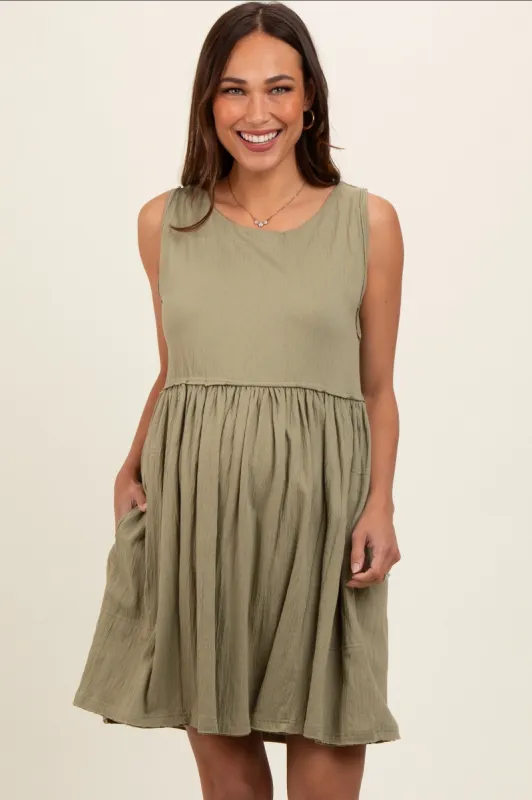 Olive Sleeveless Textured Maternity Dress sold by Pinkblush